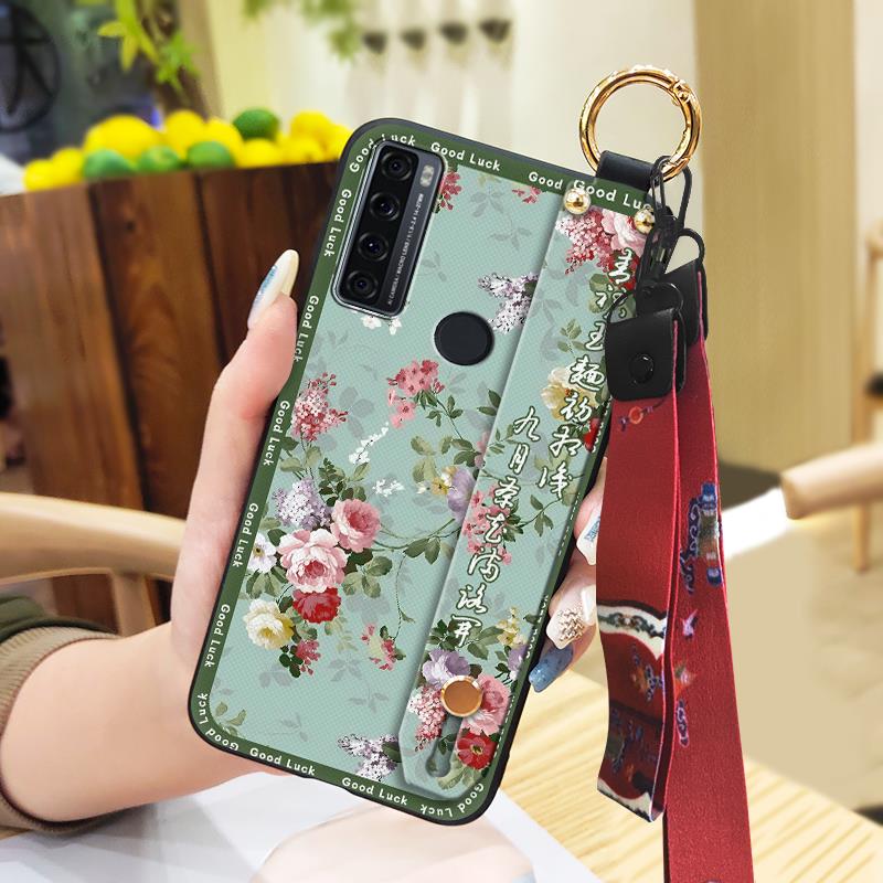 Anti-knock Ring Phone Case For TCL 20 SE Phone Holder Back Cover Elderly lady Dirt-resistant Protective Lanyard Silicone