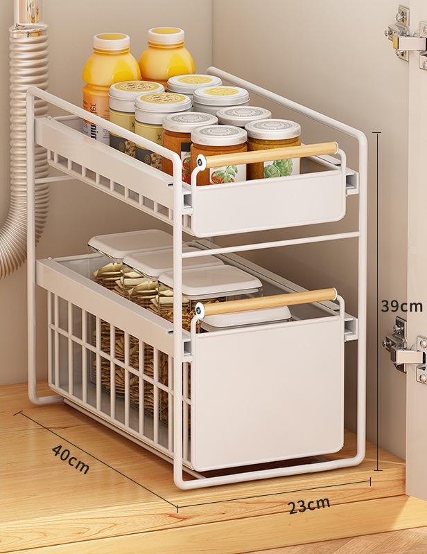 Pull-Out Kitchen Sink Organizer, Multi-Functional Under Sink Storage Rack for Dishes,Cabinet Layered Pull-Out Basket