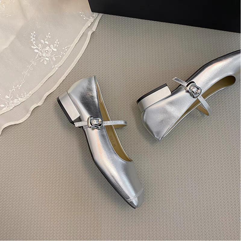 Mary Jane Shoes Female High Quality Leather Buckle Ballet Shoes for Women Square Toe Flat Cowhide Ladies Single Shoes 2025