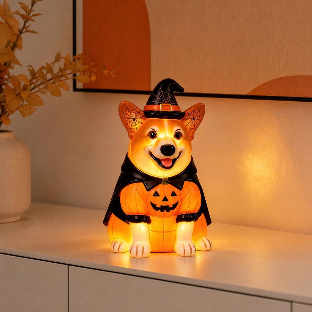 Halloween Pumpkin Figurine with Light for Tabletop Shelf Decor