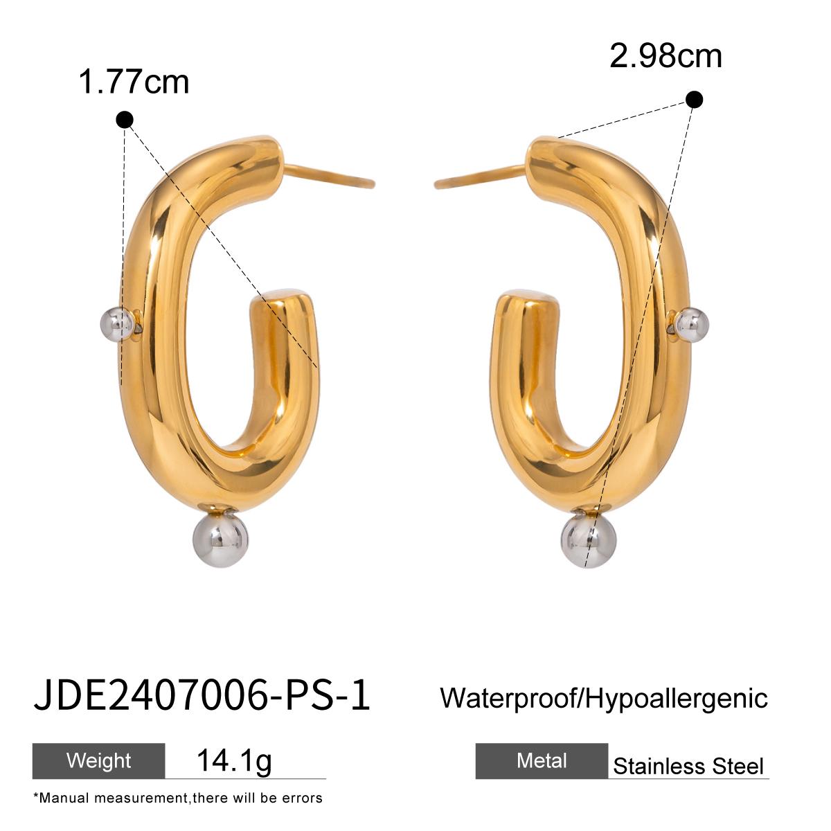 Youthway Exaggerated C Shaped Earrings Gold Silver Colorblock Stainless Steel Beads Waterproof Hoop Elegant Women TemperamJewlry