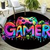 1pc Colorful Graffiti Game Controller Round Rug, Non-slip Floor Mat for Living Room, Bedroom, Bathroom, Holiday Home Decoration