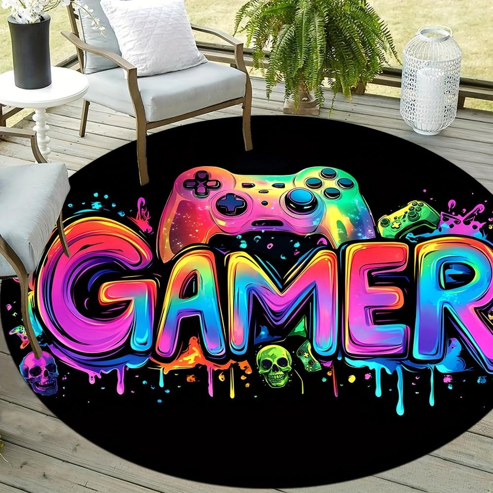 1pc Colorful Graffiti Game Controller Round Rug, Non-slip Floor Mat for Living Room, Bedroom, Bathroom, Holiday Home Decoration