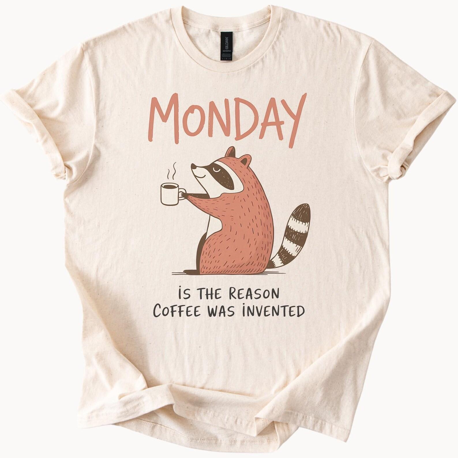 Monday Coffee Raccoon Graphic T Shirt Funny Animal Lover Cute Drinking Coffee Tee Unique Monday Morning Shirt Gift for Coffee Lovers 140