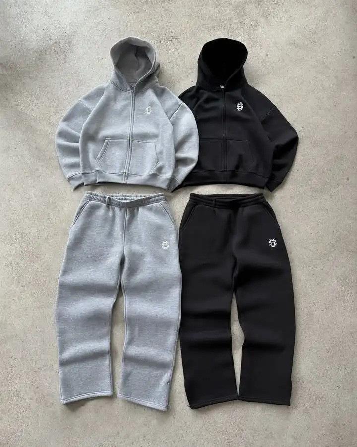 Unisex Wijde Losse Joggingbroek Elastische Taille Kleine Borduurwerk Zijsplit Zoom Street Hip Hop Casual Trainingsbroek Polyester Zachte Broek