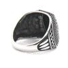 Size 7-13 Black Stone Ring 316L Stainless Steel Punk Style Hollow Out Ring