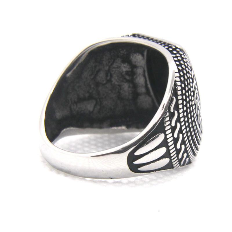 Size 7-13 Black Stone Ring 316L Stainless Steel Punk Style Hollow Out Ring 7