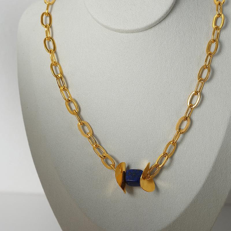 Stainless Steel Link Chain Necklace For Women 18k Gold Plated Watrerproof Non Tarnish Women's Natural Stone Pendant Necklaces