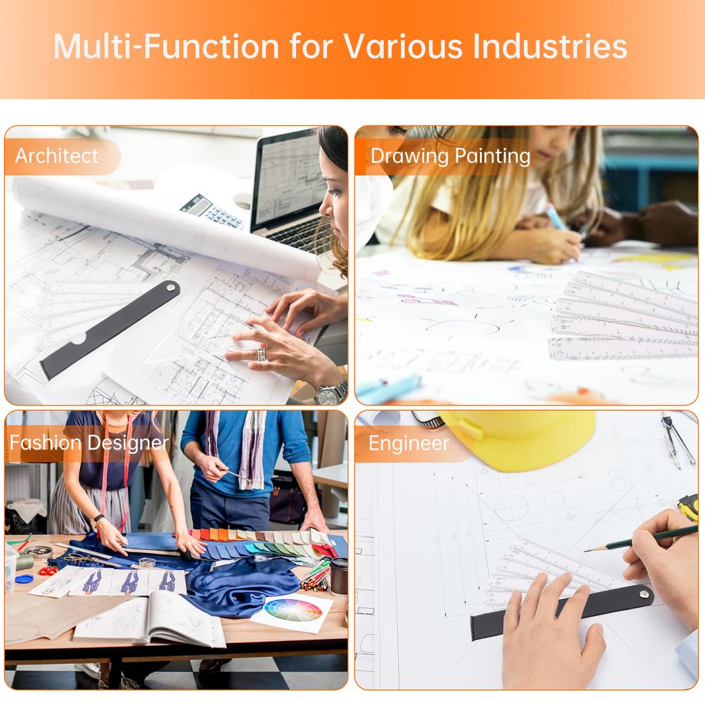 2pcs Plastic Architect Engineering Drafting Scale Ruler Foldable Metric Measuring Tool Heavy Duty Professional