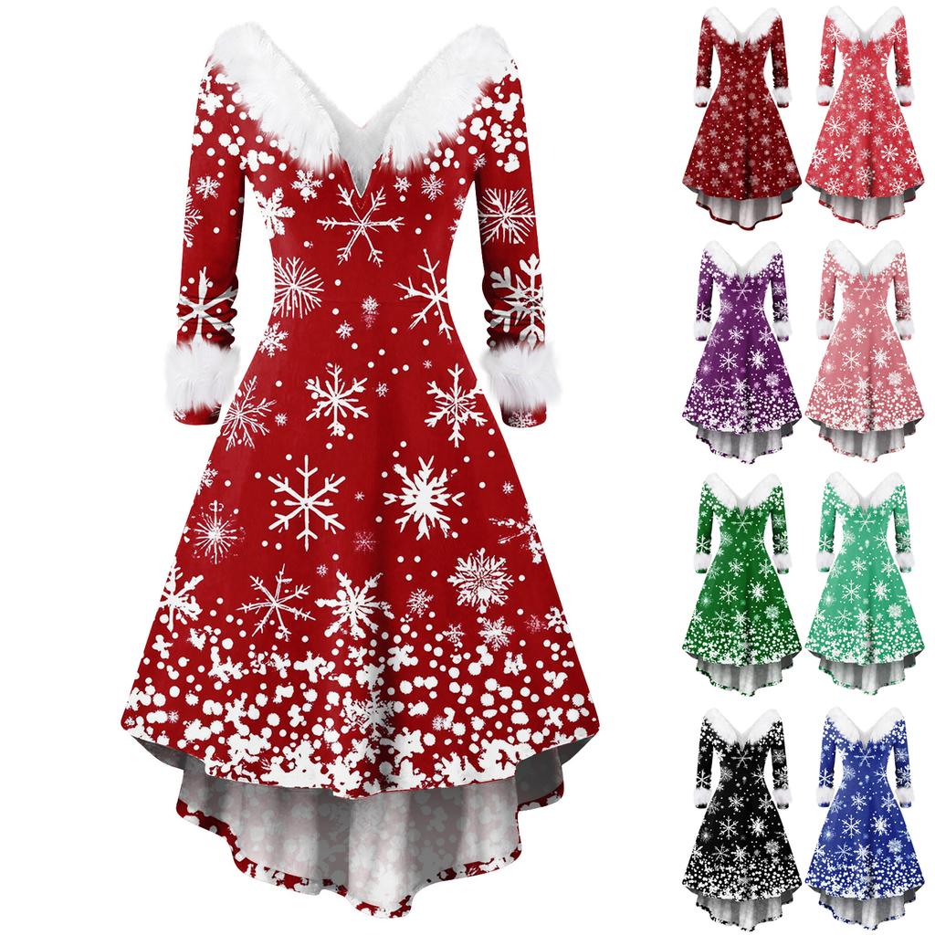 Christmas Party Printed Dresses For Women Vintage Christmas Midi Dress Casual Dresses Cocktail Dress Party Festive Dresses