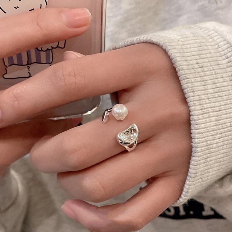 Women s Geometric Pearl Open Adjustable Ring - Trendy Irregular Style Index Finger Accessory Adjustable Open