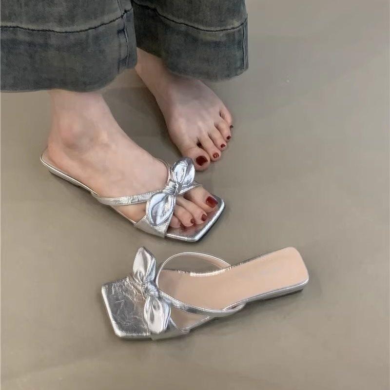2025 Summer New Style Fashionable Comfortable Women Slippers Elegant Slipper Bow Shoes Women Casual Open Toe Flat Heel Slippers