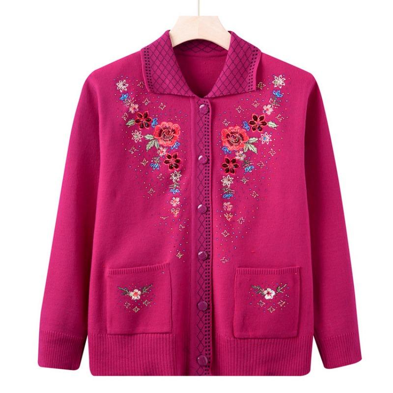 Middle aged autumn and winter sweater female mother wear cardigan age 0 grandma knitted sweater old lady autumn coat