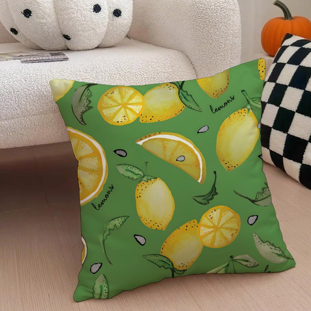 Pastoral simple Handdrawn lemon Cushion Cover Throw Pillow Cover Hidden Button Durable Polyester Chair Cushion