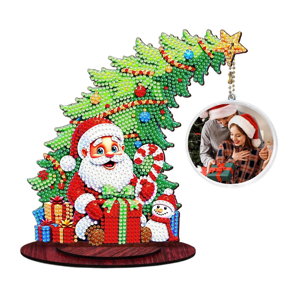 Photo Christmas Tree Table Top Diamond Painting Ornament Kits Wooden 5D DIY Diamond Art Tabletop Decorations Gift for Friends