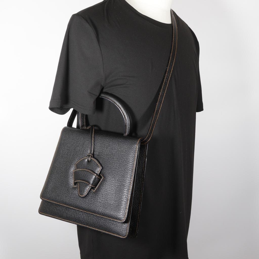 LOEWE Barcelona Handbag 2WAYShoulder black Embossed Leather Women Used