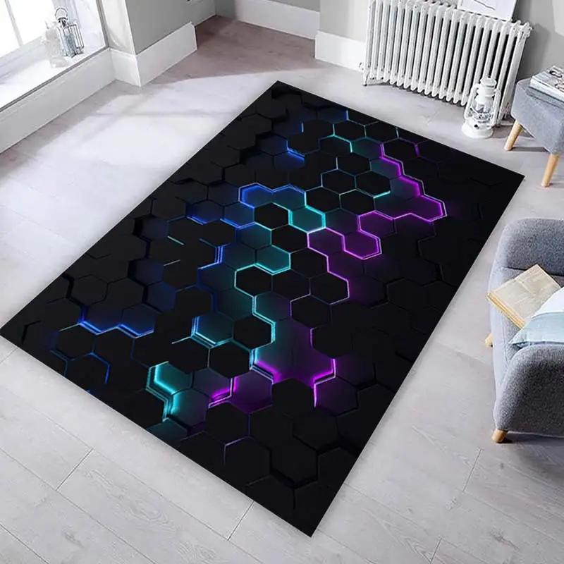 

Tappeto con motivo esagonale 3D con tappetino antiscivolo estetico al neon per sala giochi Tappeto per camera da letto per adolescenti 40x60cm