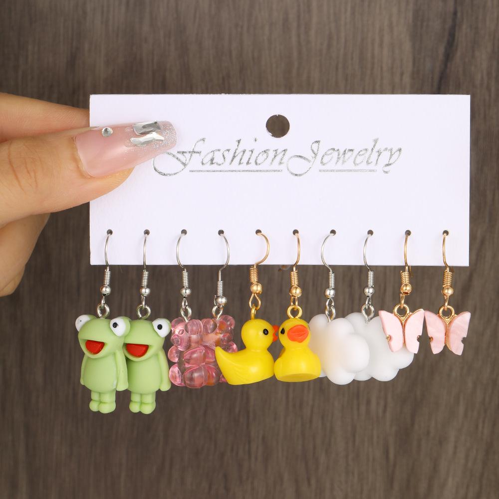 Cartoon Duck Frog Dangle Earrings Set Cute Animal Butterfly Heart Mushroom Drop Earrings for Women Girls Trendy Jewelry Gifts