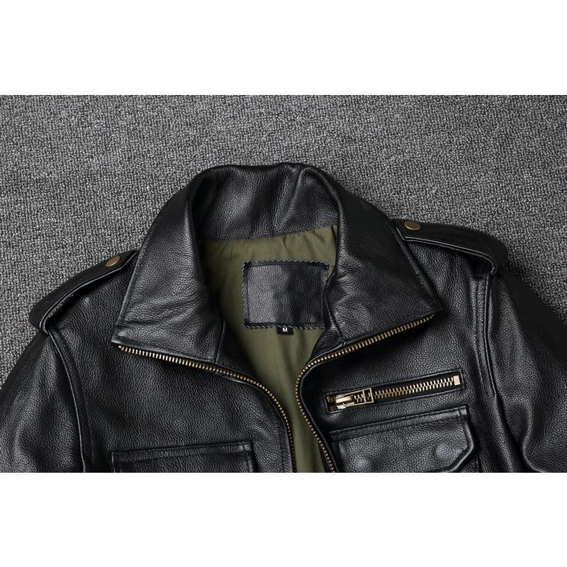 Chinese Size Brown Black Real Cowhide M65 Hunting Leather Jacket Men Genuine Leather Coat Winter Pockets Jackets Jaqueta Masculina De Couro