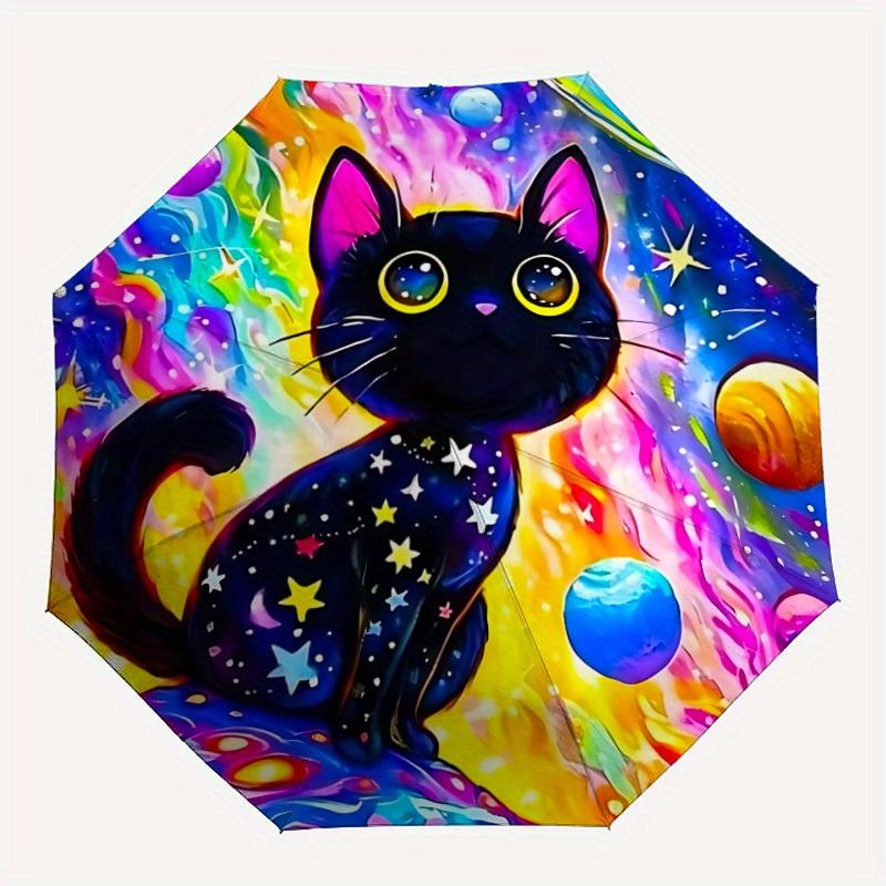 

1pc Cosmic Cat Compact Travel Leisure Umbrella, Automatic Folding Lightweight Windproof 8-Bone Reinforced Design, Portable for Backpack Dura