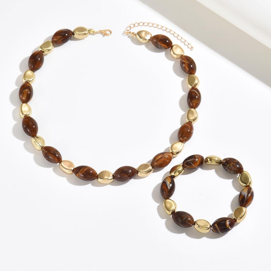 Maillard Style Resin Oval Geometric Necklace Set Premium Sweater Chain Fashion Versatile Jewelry Set