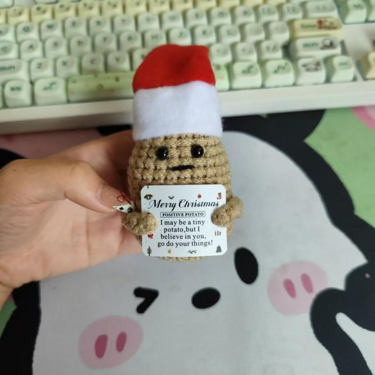 

Crochet Emotional Support Cucumber Doll With Flower Home Room Decoration Handmade Knitted Positive Xmas Potato Christmas Gift