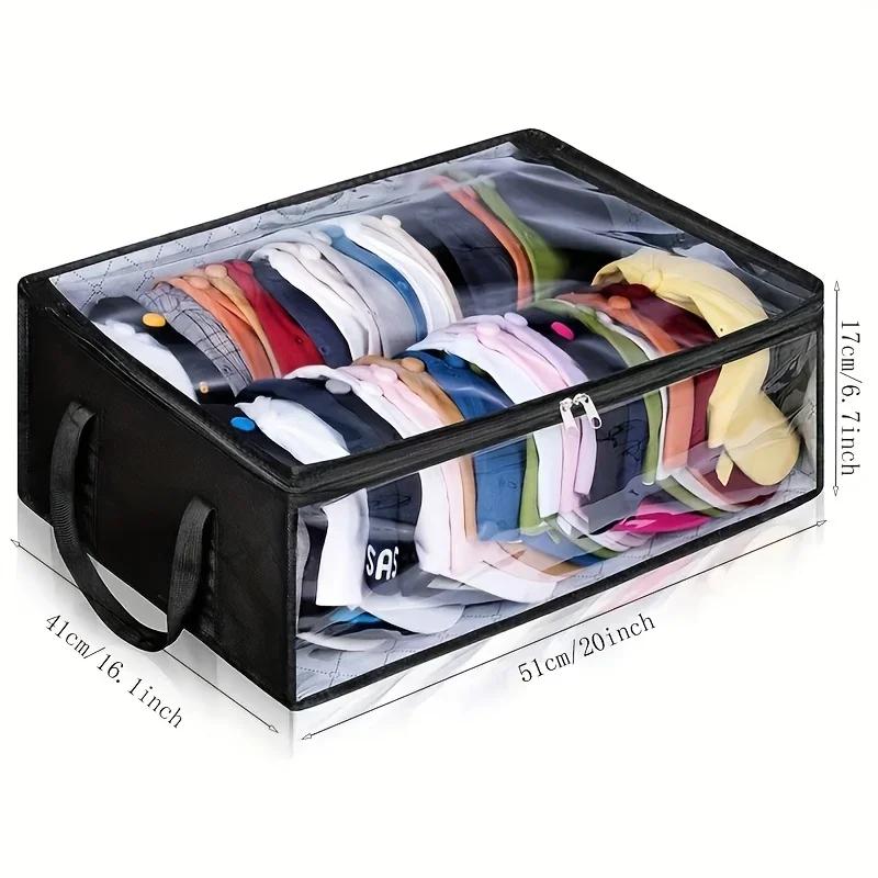 Extra-Large Foldable Hat Storage Box - Durable Non-Woven Fabric, Stain-Resistant with Clear Viewing Window, Perfect for Cowboy