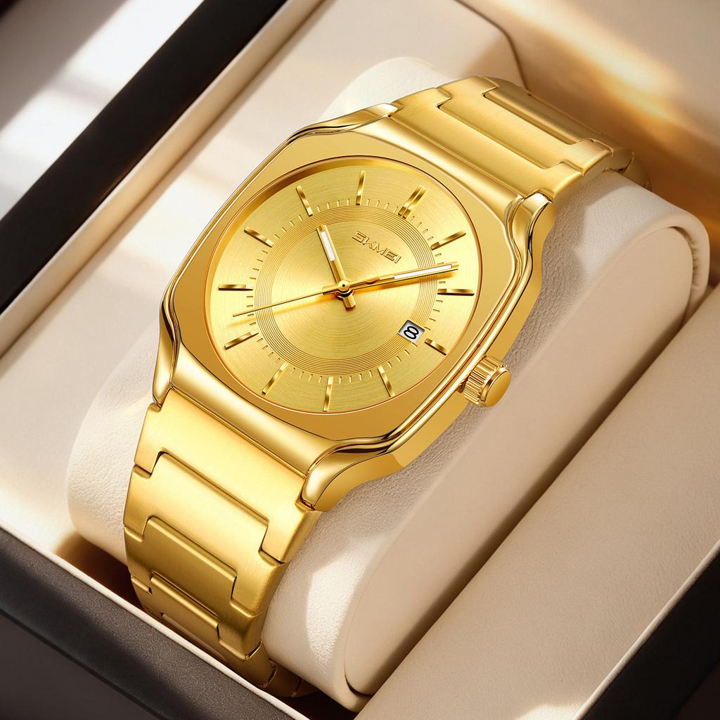 Mens Wristwatch Square Quartz Watches Waterproof, Date Function, Stainless Steel Band & Buckle