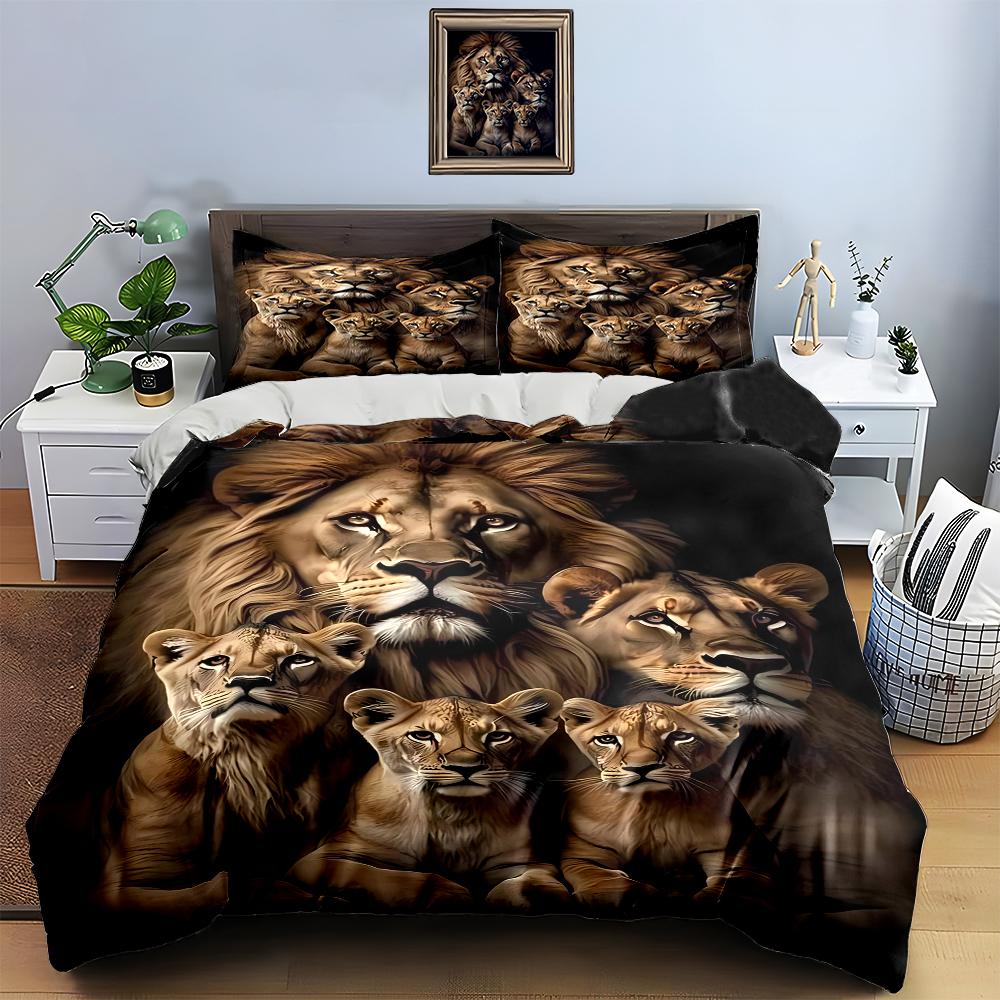 Lion family portrait Bedding, Duvet cover sets, Duvet covers, Pillowcases, Birthday gifts (1 * Duvet Cover 2 * Pillowcases, without duvet insert)