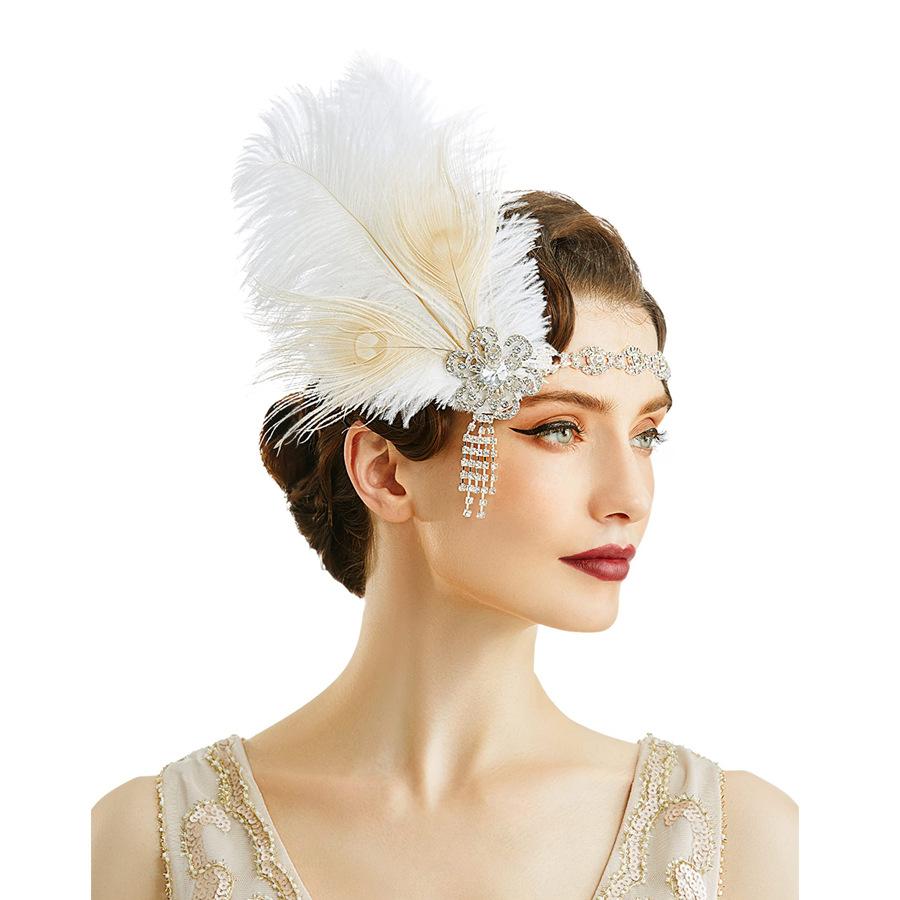 New Peacock Feather Headband 1920s Flapeer Girl Headpiece with Rhinestone Tassel Vintage Party Photography Hair Accessories
