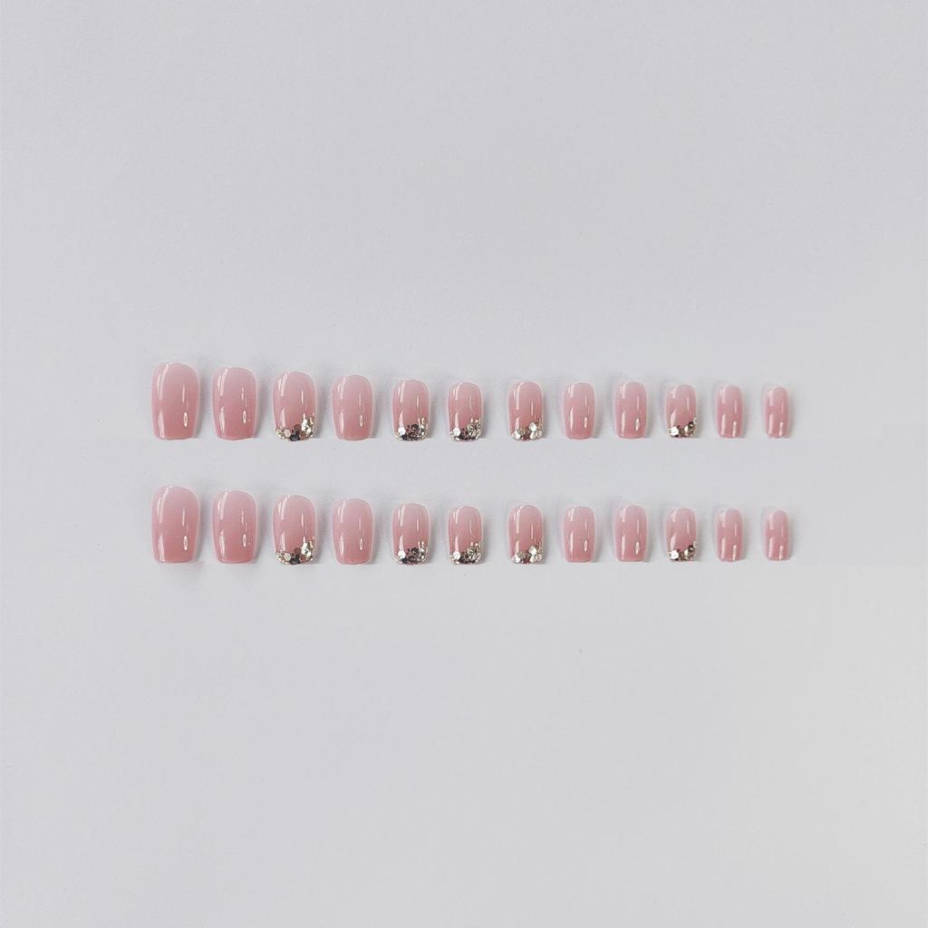 294 French Slant Glitter Press-On Nails - 24 Detachable Medium-Long Artificial Nail Tips