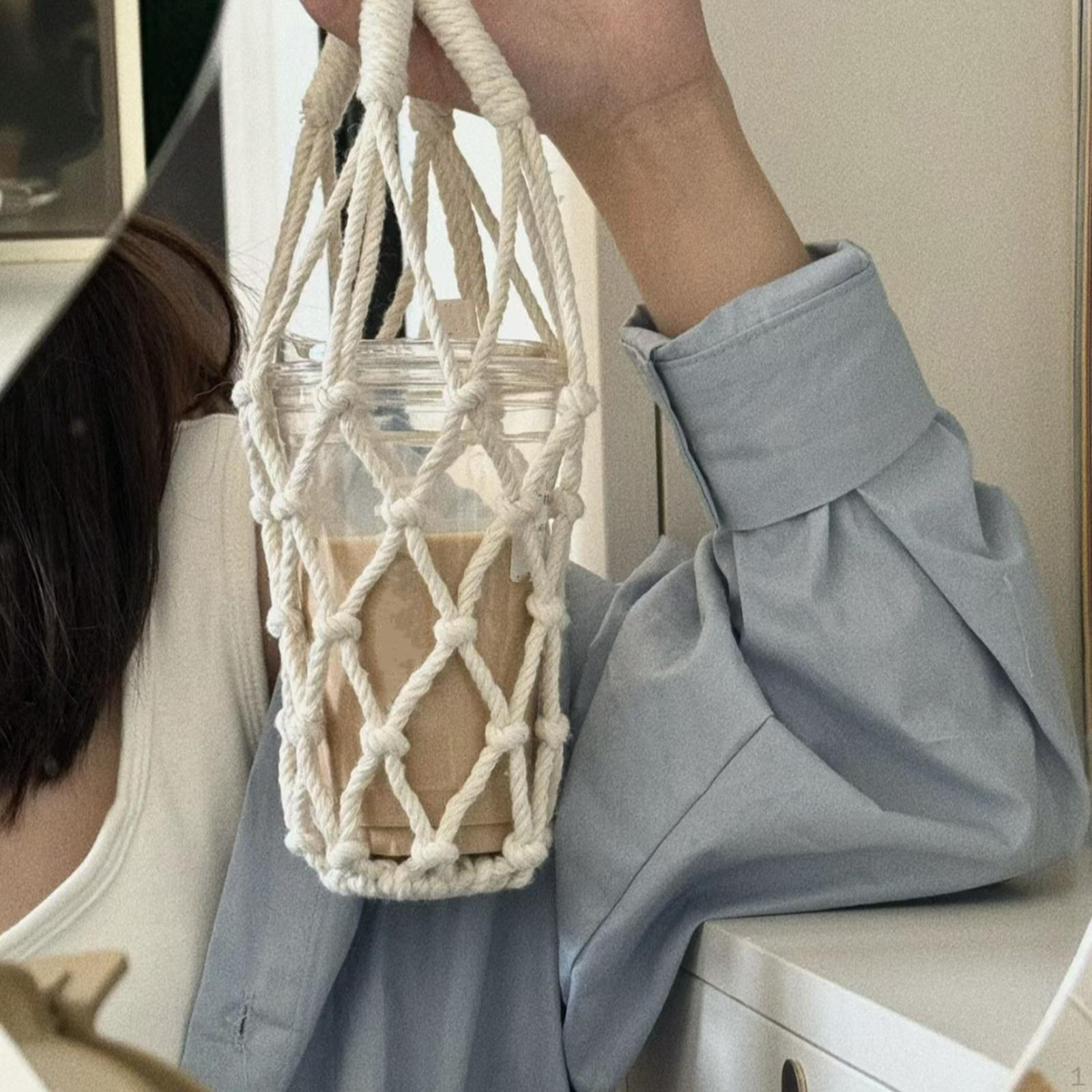 

Подстаканник в технике макраме, плетеный вручную из веревки, для кемпинга и тренировок white