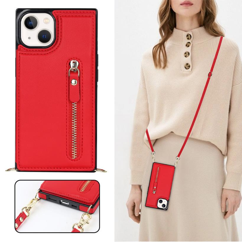 Crossbody Double Buckle Zipper for Apple iPhone17Pro Mobile Phone Leather Case Samsung S25 Card Holder Protective Case