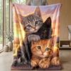 Three Kittens Among Flowers Theme blanket Lightweight Warm Flannel Blanket Decorative Throw Blanket for Home Decoration