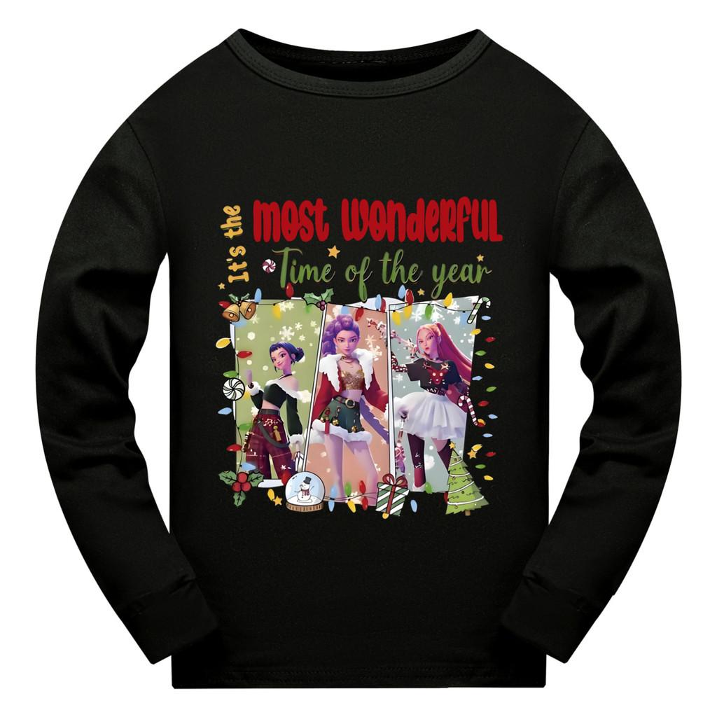 5096 Kids Girls Christmas New Year Rumi Zoey Mira Super Star Print Long Sleeves T-Shirt