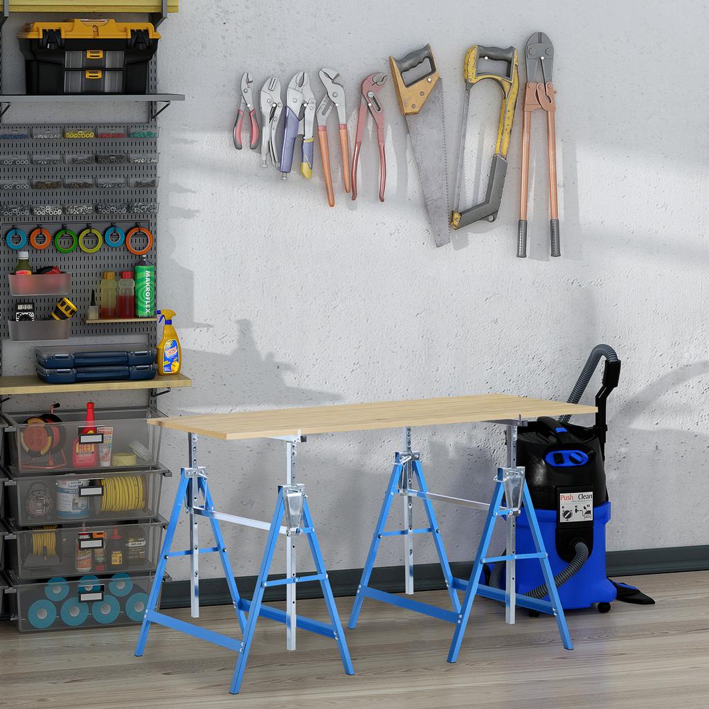 2-Piece Set Work Trestle, Load Capacity up to 200 kg, Foldable, Sawhorse, Height-Adjustable 80-130 cm, Scaffold Trestle Made of Steel