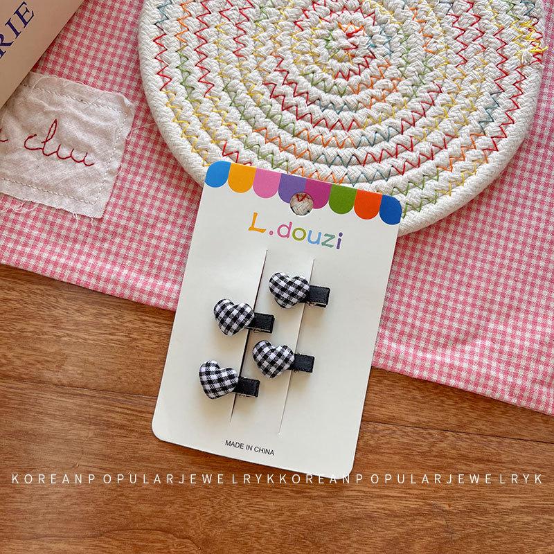 Korean Sweetheart Gingham Hair Clips for Little Girls - Cute Bangs and Side Accessories