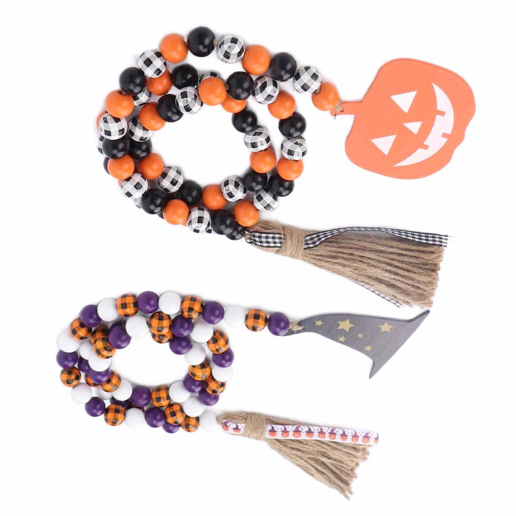 2Pcs Halloween Wood Beads Classic DIY Odorless Comfortable Durable Natural Farmhouse Bead Garland for Tree Wall Window