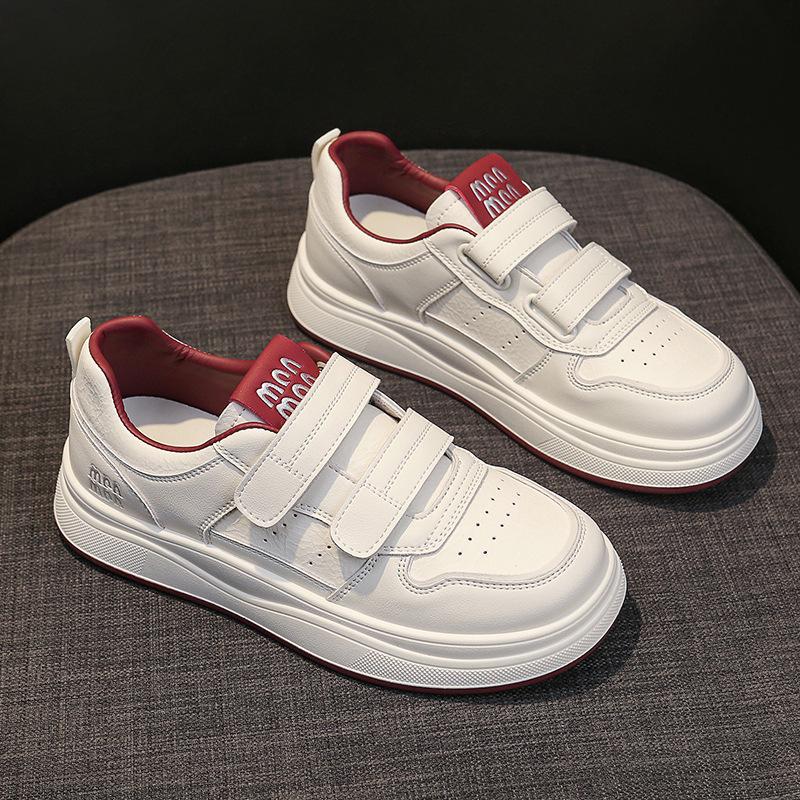 Yang Mi leather soft-soled little white shoes women's 2 autumn new Velcro board shoes versatile Hugh