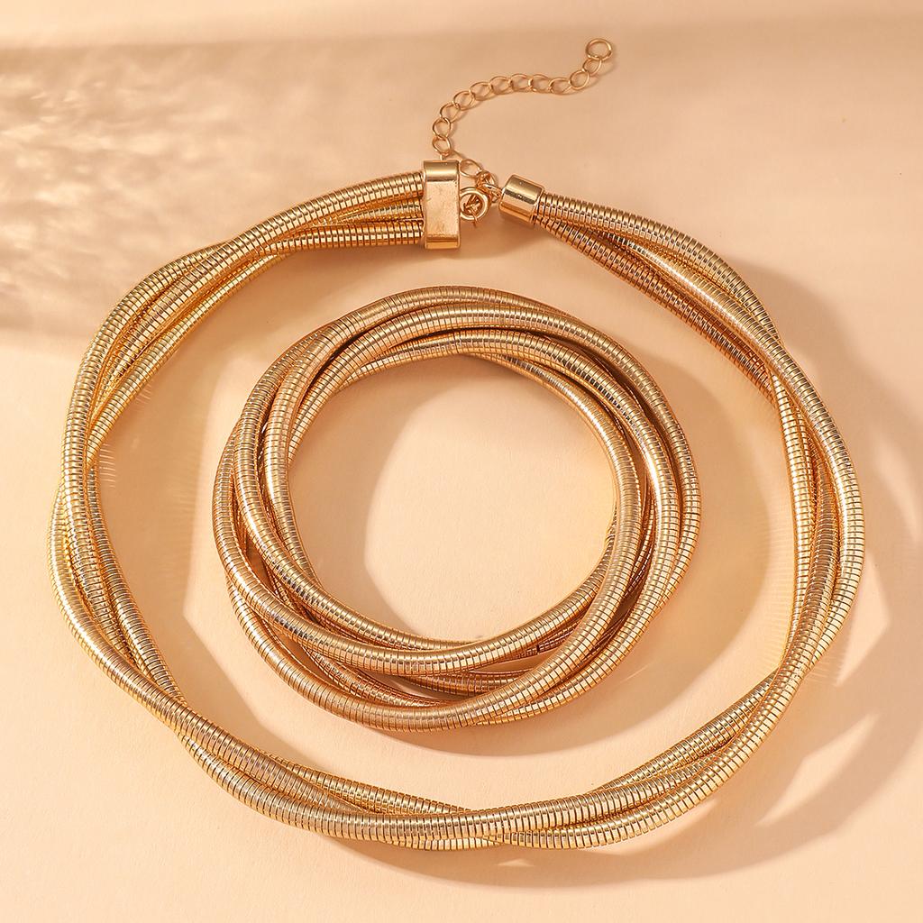 Ensemble de bijoux collier bracelet à ressort à enroulement trois fils pour femmes, adapté au port quotidien et aux cadeaux de vacances
