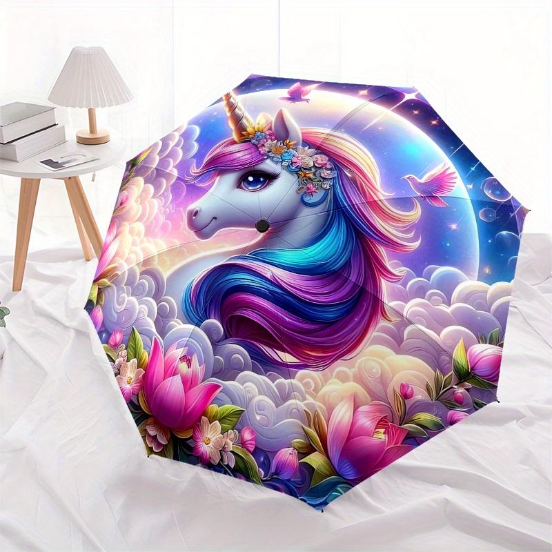 Einhorn Fantasy Thema 8 Rippen Hand-Automatik-Regenschirm, Kompaktes und Tragbares Design, Ein Perfektes Geschenk für Geburtstag, Weihnachten oder Geschäft
