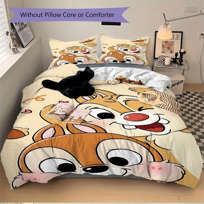 3pcs Chip 'n' Dale Printed Bedding Set, Breathable And Soft, Machine Washable, Christmas Gift, Suitable for Bedroom Decoration, 071