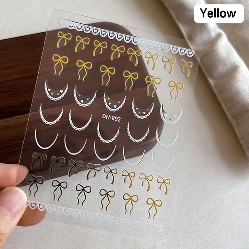 1 Sheet French Bowknot Silk Ribbon Nail Art Sticker Lace Elegant Line Soft Self Adhesive Decoration Manicure Decal