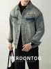 Men's American Vintage Washed Denim Jacket with 3D Hot Stamping Design - Autumn/Winter Casual Style