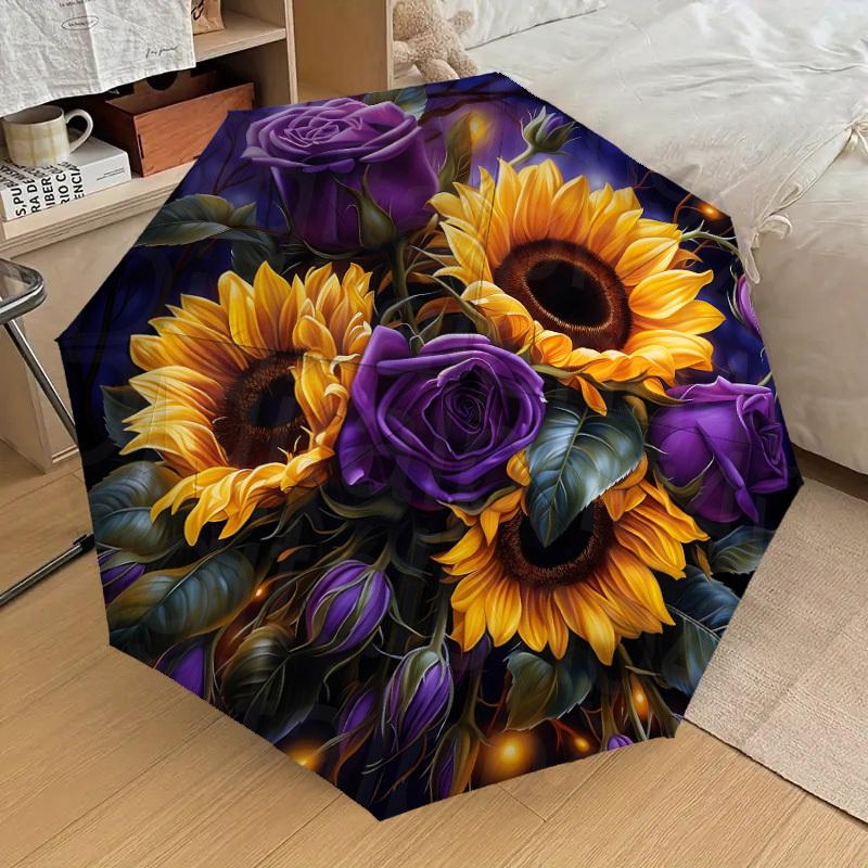 1pc Sunflowers Roses Pattern Umbrella  Automatic Opening and Closing Umbrella, High Quality Umbrella, Ideal Gift for Her 240
