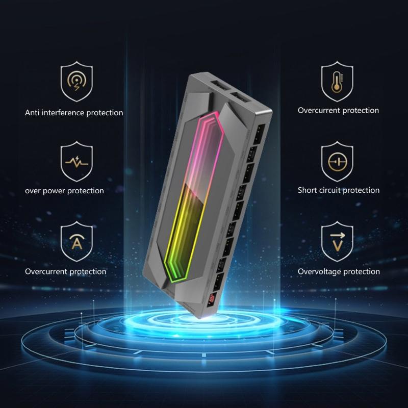 ARGB Controller PWM Cooling Fan Hub with Power Supply Cable ARGB Splitter PWM ARGB Hub Splitter for Motherboards