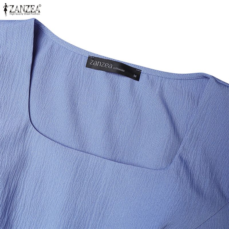 ZANZEA Women Casual Square Collar Summer Half Sleeve Dress