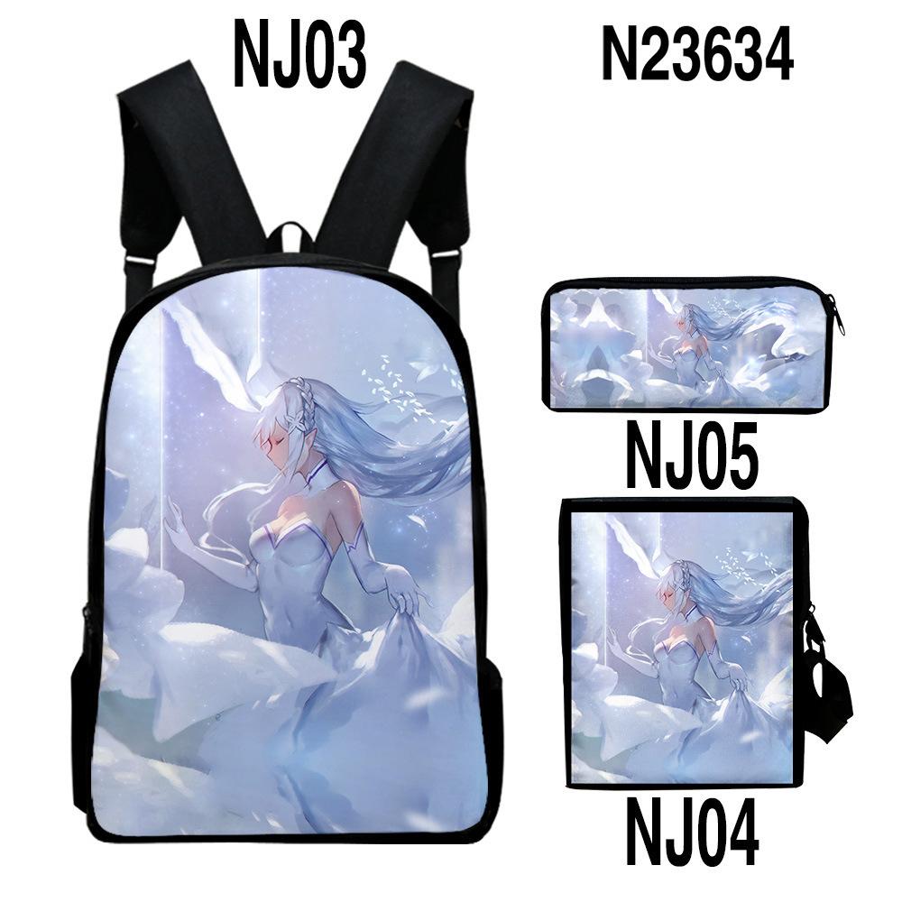 Re:Life in a different world from zero 3D 3pcs/Set School Bags Laptop Daypack Backpack Inclined shoulder bag Pencil Case