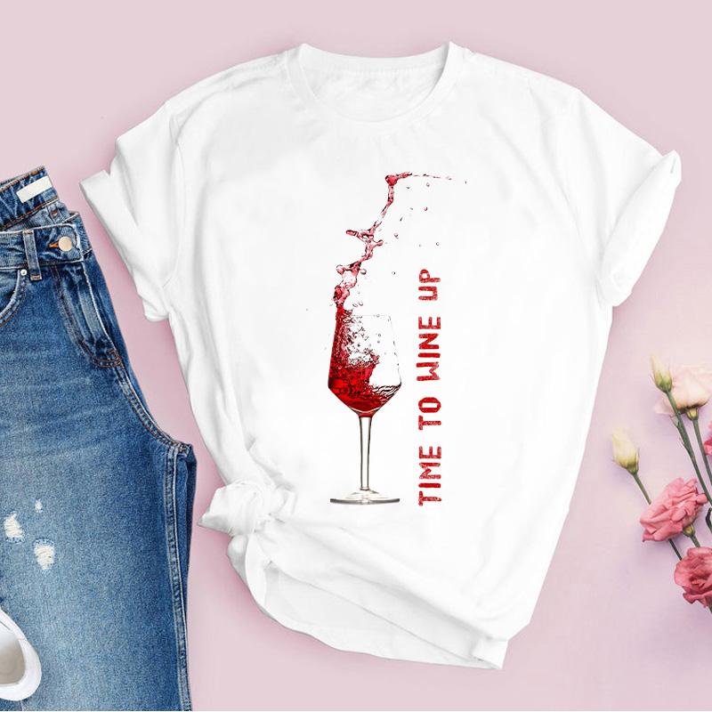 Women Tshirt Cartoon Clothing Cheers Red Wine 90S T Shirt Ladies Graphic Print Tee Tops 90S Short Sleeve Female T-Shirt Clothing