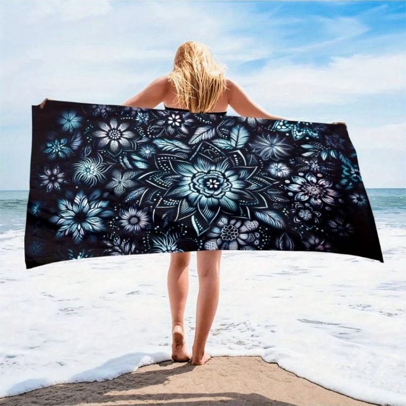 

1pc Microfiber Floral Mandala Beach Tapestry Oversized Boho Wall Hanging Blanket Black and Blue Decor for Home Yoga Meditation W30*H60(CM)